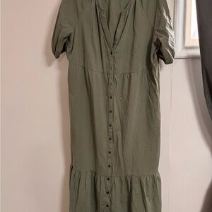 LOFT Olive Midi Dress with Button Detail